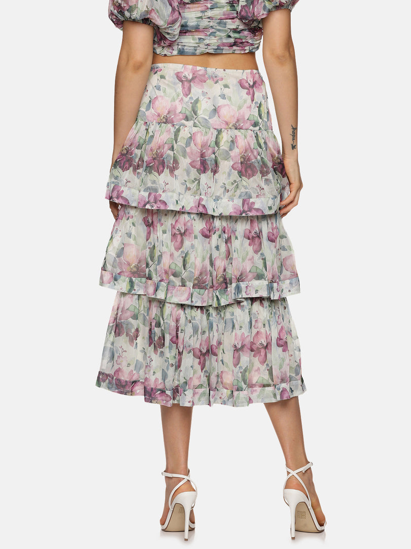 IS.U Floral Multicolor Tiered Skirt