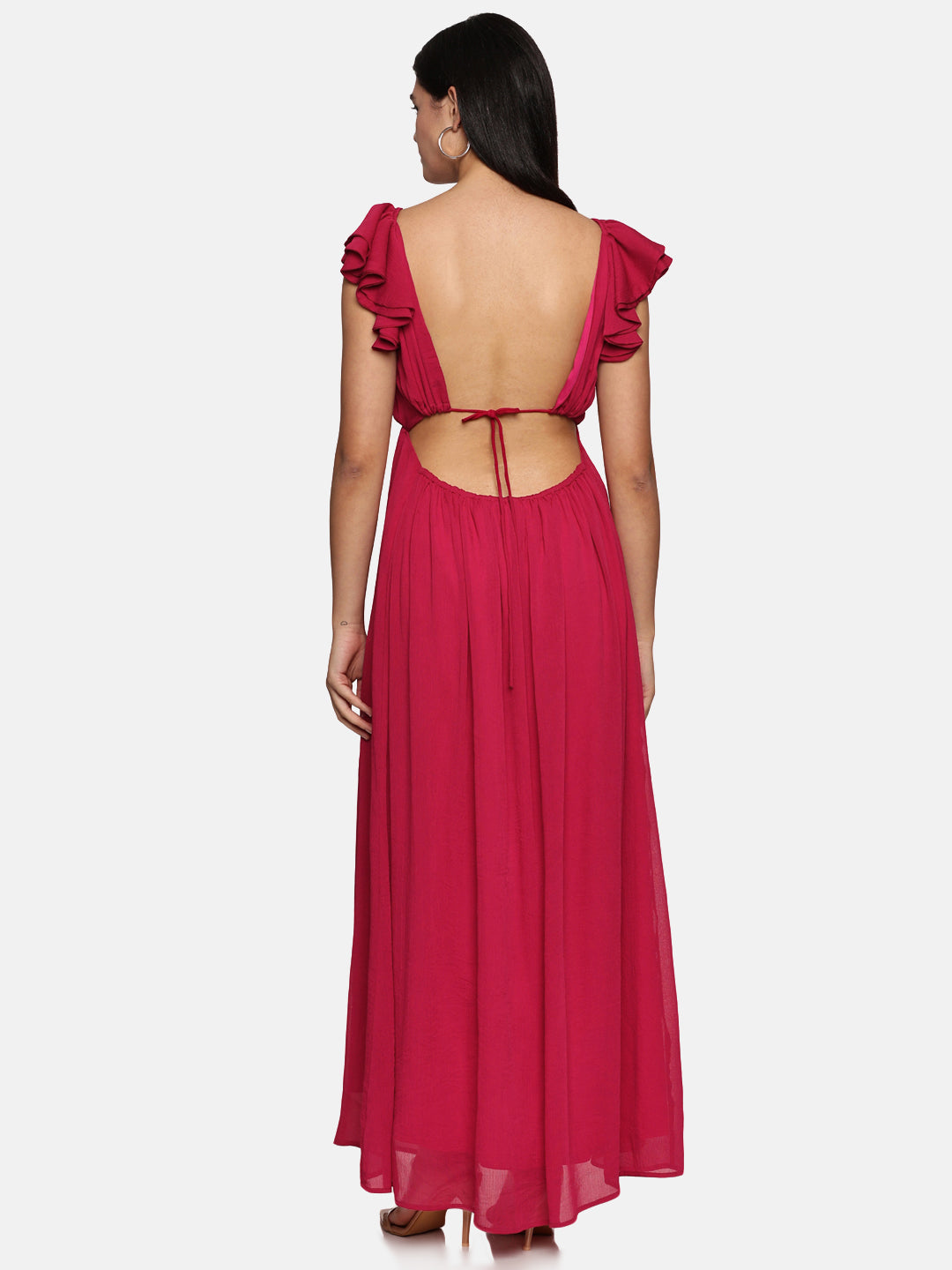 IS.U Magenta Back Cut Out Maxi Dress