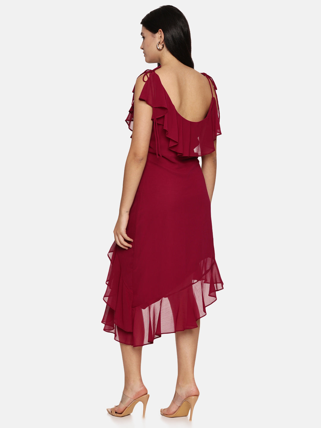 IS.U  Pink Ruffled Strap Midi Dress