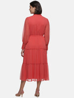 Load image into Gallery viewer, IS.U Coral Floral Neck Tie Up Tiered Midaxi Dress