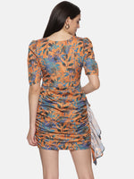 Load image into Gallery viewer, IS.U Floral Mustard Rushed Mini Dress
