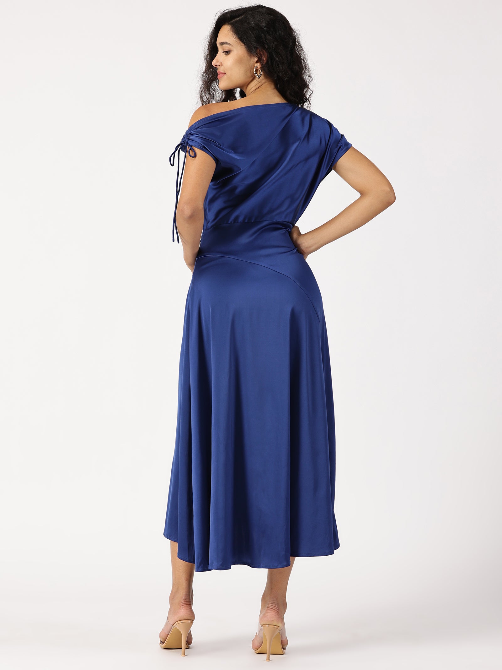 IS.U Blue Asymmetric Neck Cocktail Dress