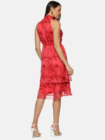 Load image into Gallery viewer, IS.U Abstract Red Halter Tie Neck Midi Dress