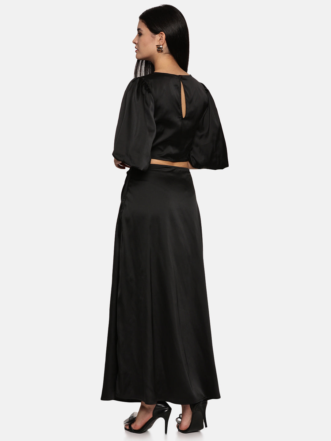 IS.U Black Puff Sleeve Cut-Out Maxi Dress