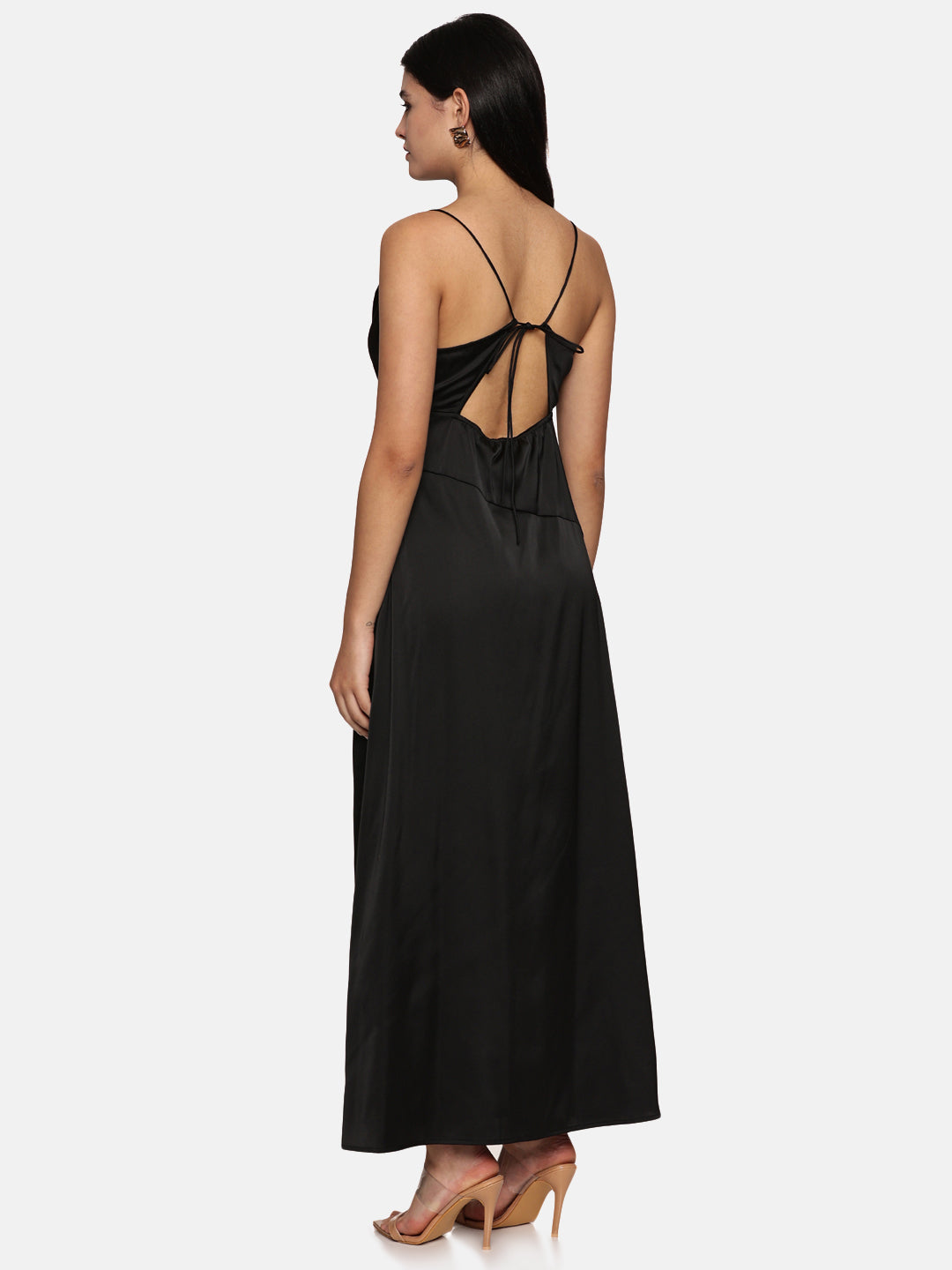 IS.U  Black Front Slit Maxi Dress