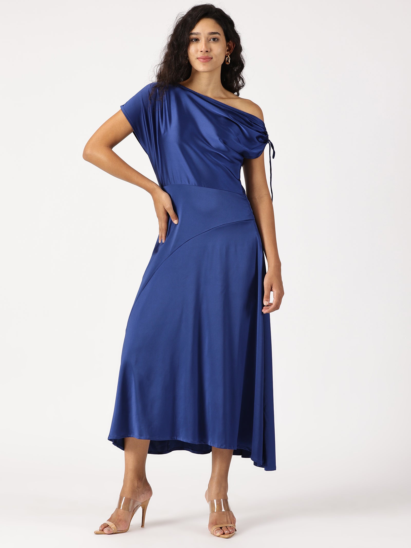 IS.U Blue Asymmetric Neck Cocktail Dress