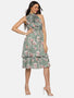 IS.U Floral Olive Halter Tie Neck Midi Dress