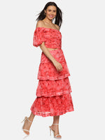 Load image into Gallery viewer, IS.U Floral Coral Tiered Skirt
