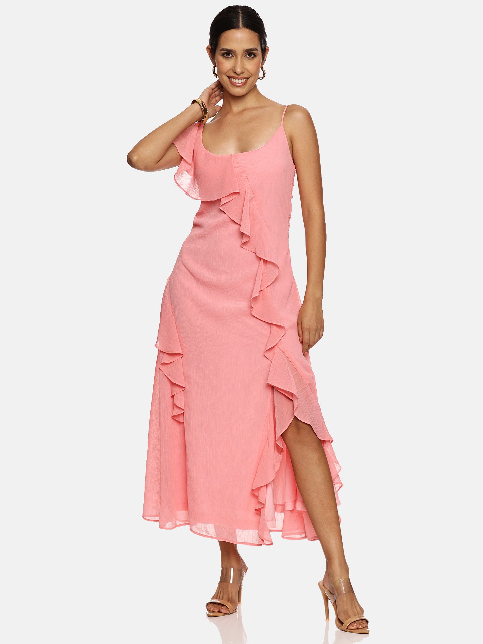 IS.U Peach Ruffle Maxi Dress
