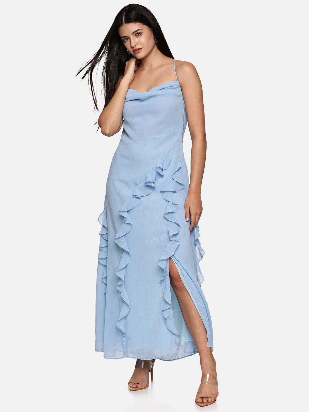 IS.U Powder Blue Cowl Neck Maxi Dress