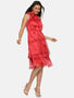 IS.U Abstract Red Halter Tie Neck Midi Dress