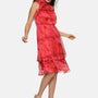 IS.U Abstract Red Halter Tie Neck Midi Dress