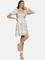 Load image into Gallery viewer, IS.U Floral Green Empire Line Mini Dress