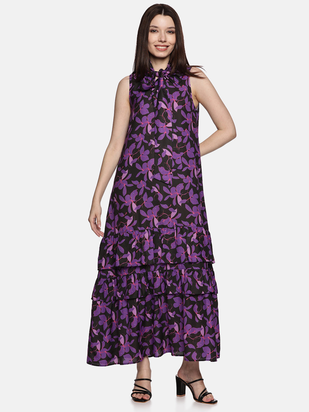 IS.U Floral Purple Tiered Sleeveless Dress