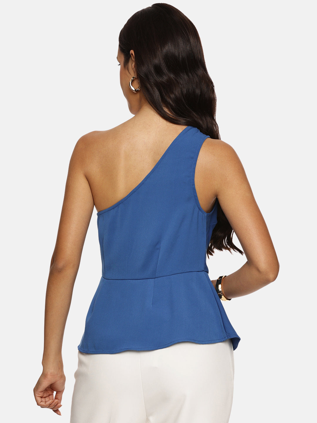IS.U Blue One Shoulder Ruffle Top