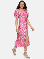 Load image into Gallery viewer, IS.U Floral Pink Button Down Satin Dress
