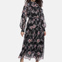 IS.U Floral Black Ruffled Blouson Sleeve Dress