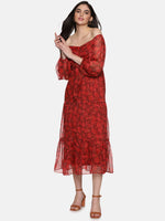 Load image into Gallery viewer, IS.U Floral Maroon Front Tie Knot Midaxi Dress

