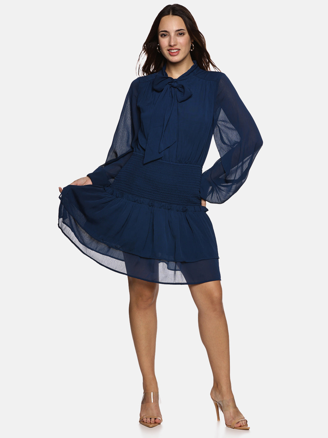 IS.U Blue Tie- Knot Smocked Dress