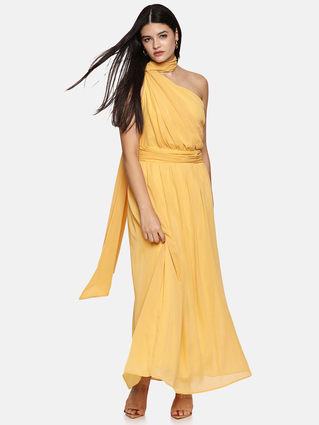 IS.U Yellow One Shoulder Maxi Dress