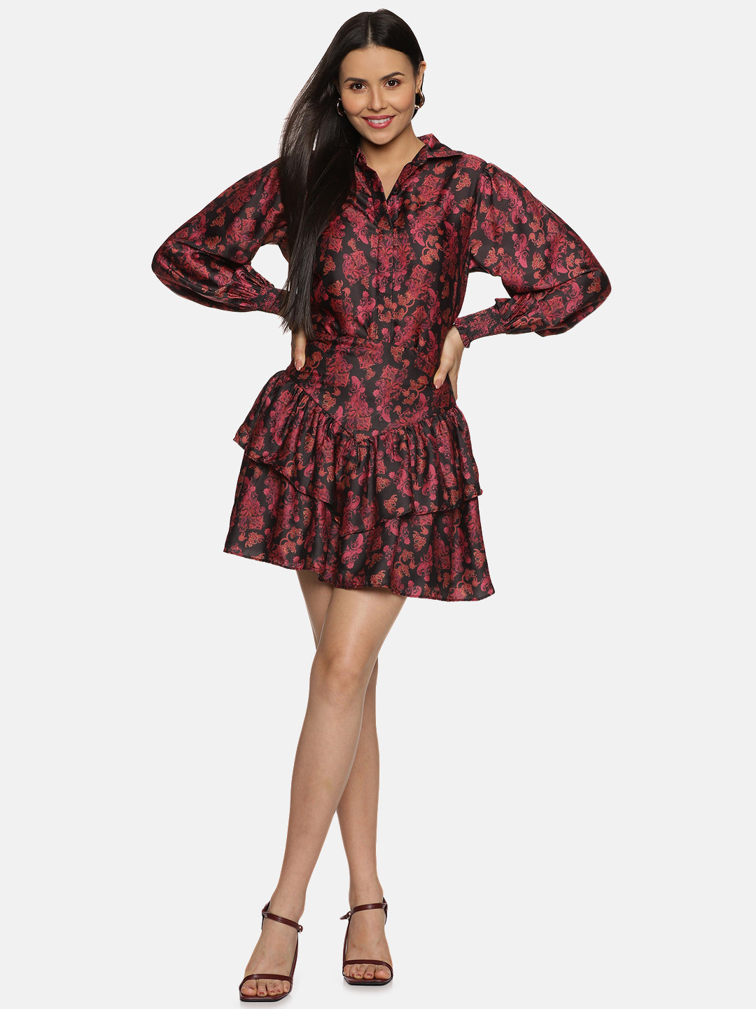 IS.U Paisley Red Satin Co-ord Set
