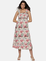 Load image into Gallery viewer, IS.U Floral Multicolor Smocking Detail Midaxi Dress