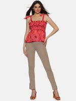 Load image into Gallery viewer, IS.U Abstract Red Tie-Up Peplum Top