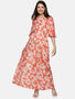 IS.U Floral Red Printed Baloon Sleeve Dress