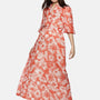 IS.U Floral Red Printed Baloon Sleeve Dress