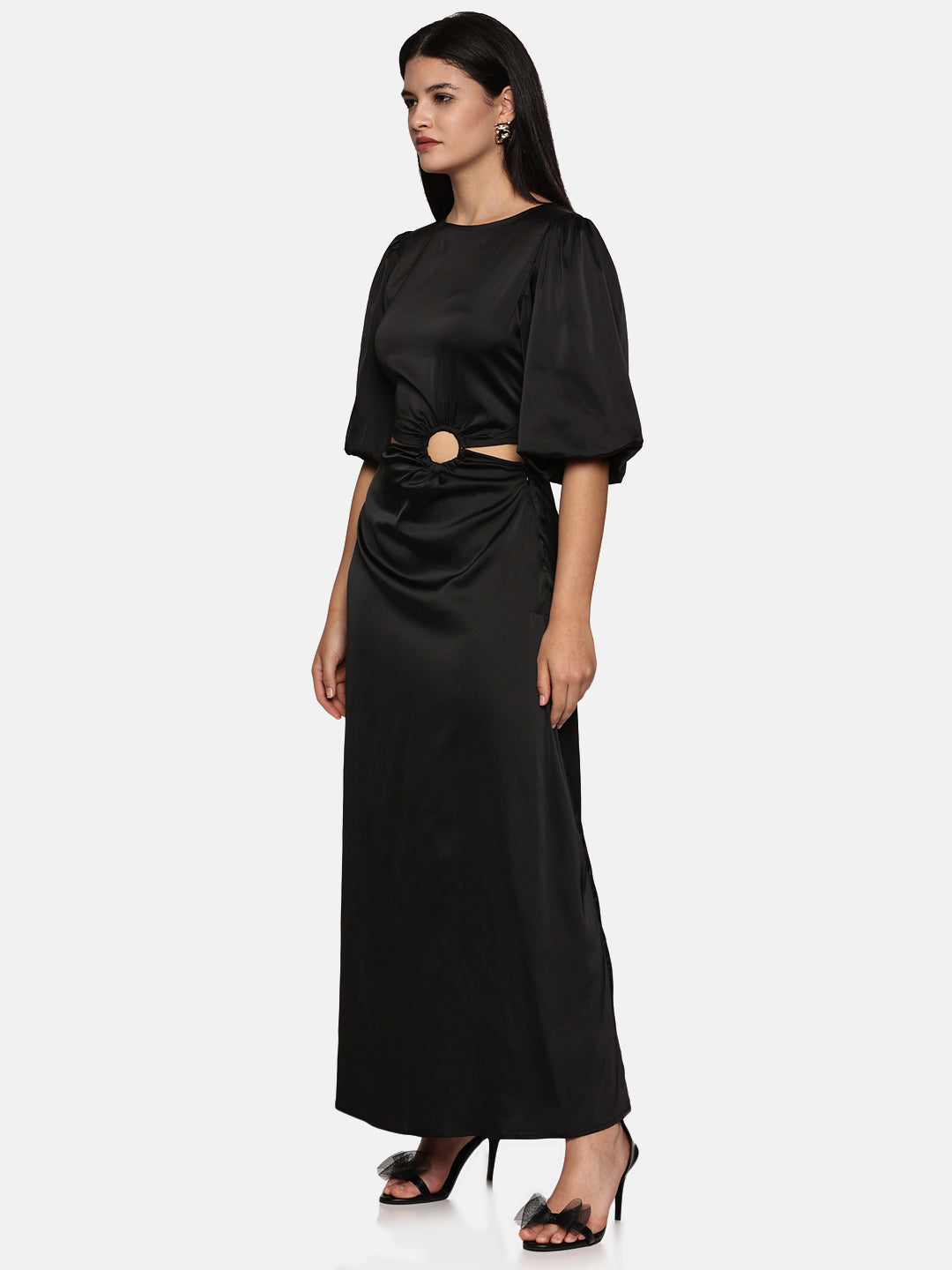 IS.U Black Puff Sleeve Cut-Out Maxi Dress