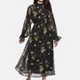 IS.U Floral Black Belted Blouson Sleeve Dress