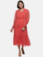 Load image into Gallery viewer, IS.U Coral Floral Neck Tie Up Tiered Midaxi Dress