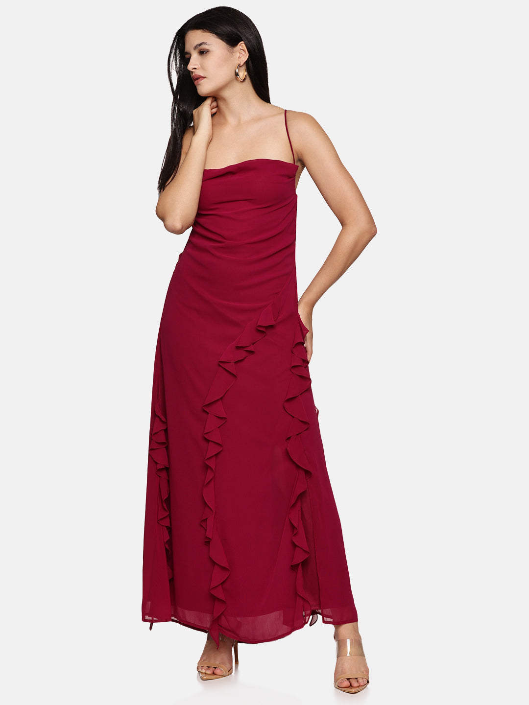 IS.U  Magenta Cowl Neck Maxi Dress