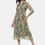 IS.U Floral Multicolor Ruched Sleeve Midaxi Dress