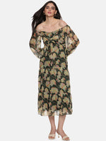 Load image into Gallery viewer, IS.U Floral Green Front Tie Knot Midaxi Dress
