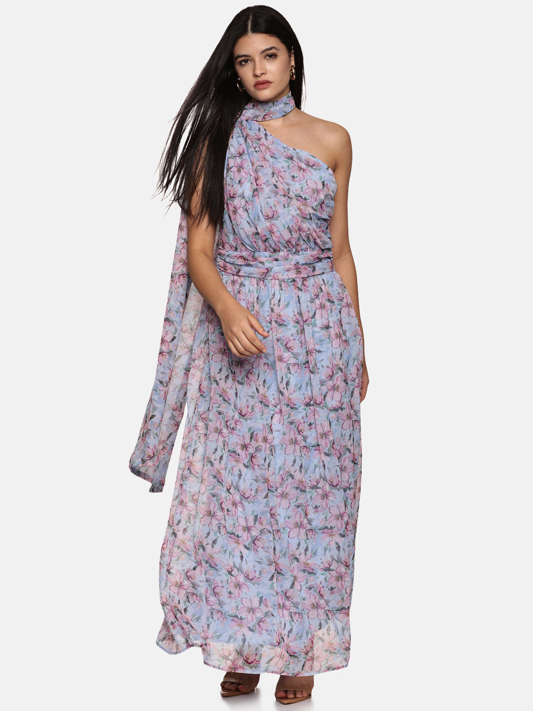 IS.U Floral Blue One Shoulder Maxi Dress