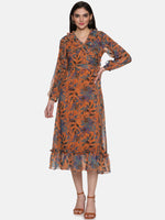 Load image into Gallery viewer, IS.U Floral Mustard Wrap Midaxi Dress
