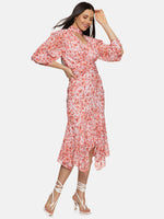 Load image into Gallery viewer, IS.U Floral Orange High Neck Fit And Flare Dress