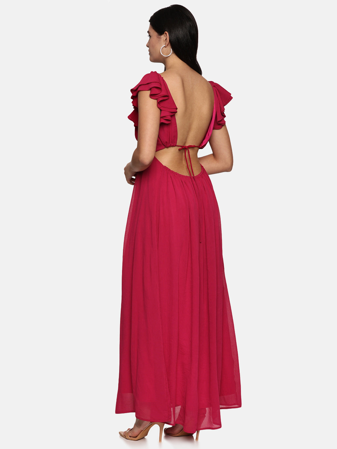 IS.U Magenta Back Cut Out Maxi Dress