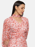Load image into Gallery viewer, IS.U Floral Orange High Neck Fit And Flare Dress
