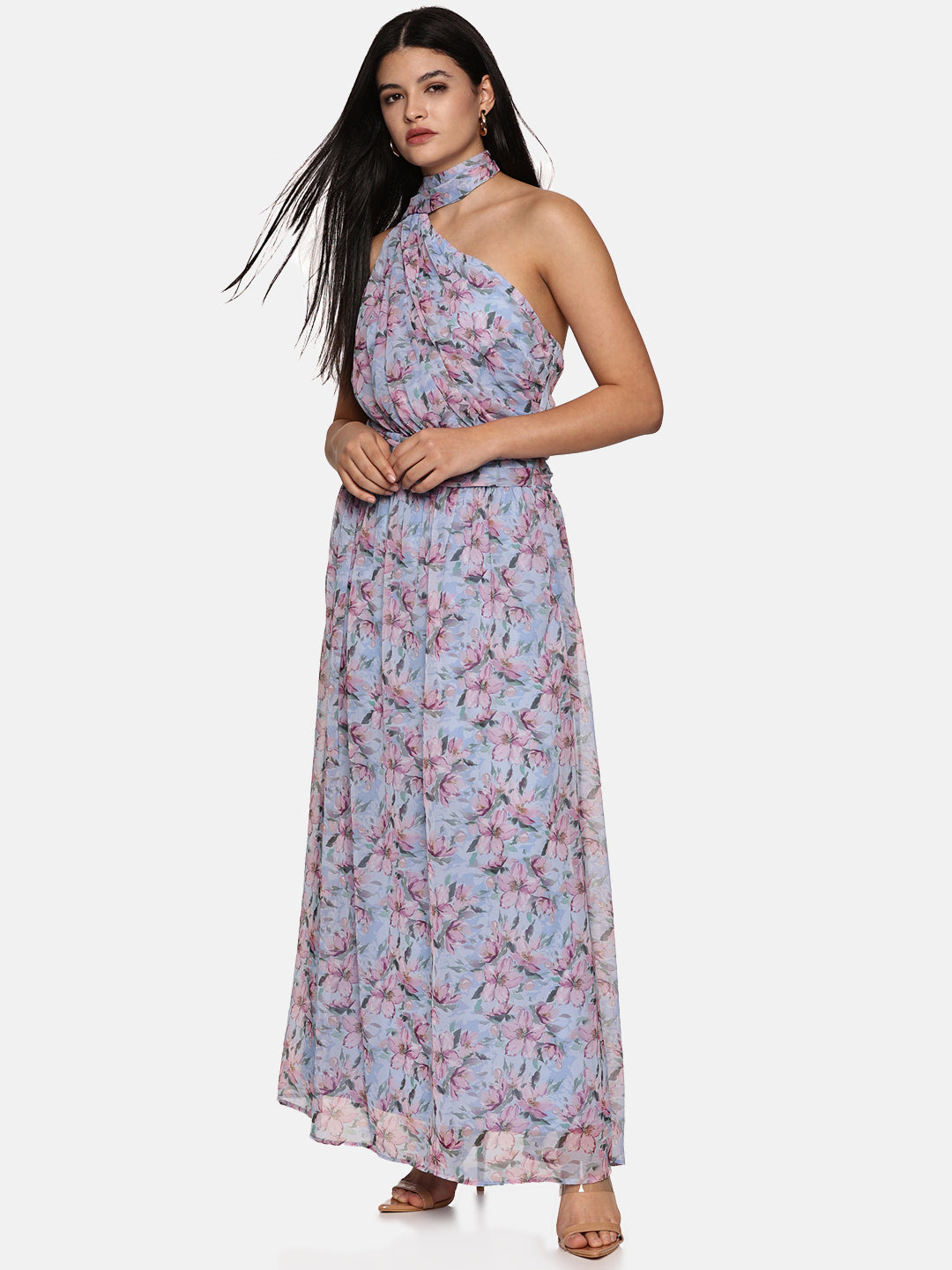 IS.U Floral Blue One Shoulder Maxi Dress