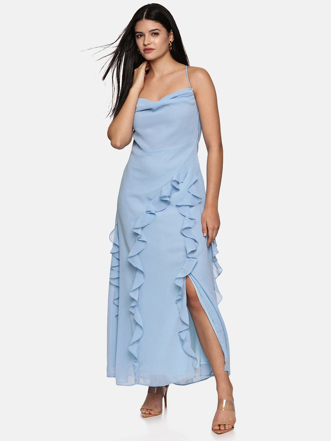 IS.U Powder Blue Cowl Neck Maxi Dress