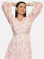 Load image into Gallery viewer, IS.U Floral White Front Slit Midaxi Dress