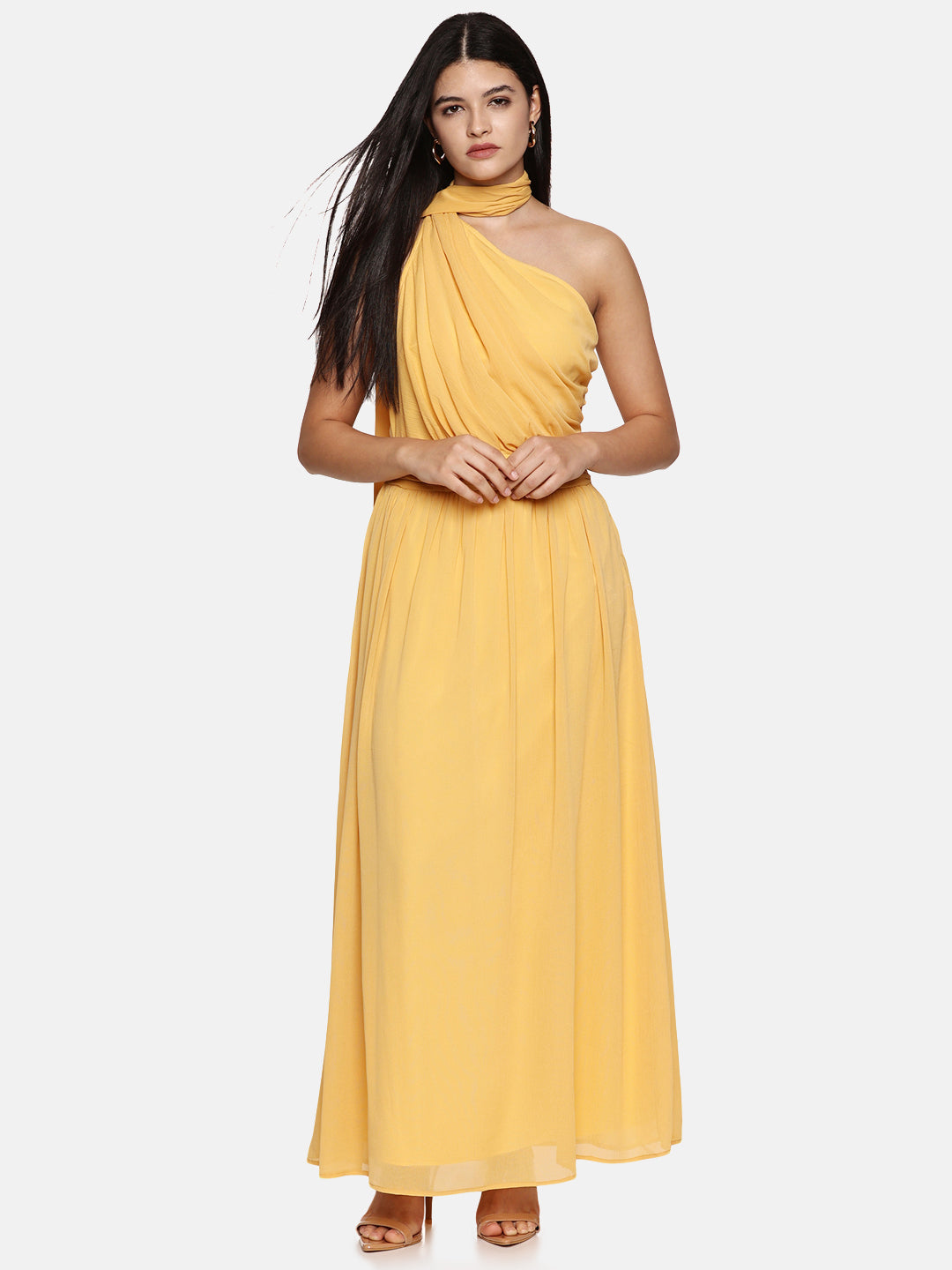 IS.U Yellow One Shoulder Maxi Dress