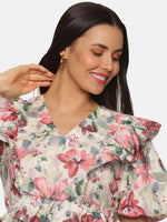 Load image into Gallery viewer, IS.U Floral Multicolor Ruffle Detail Peplum Top
