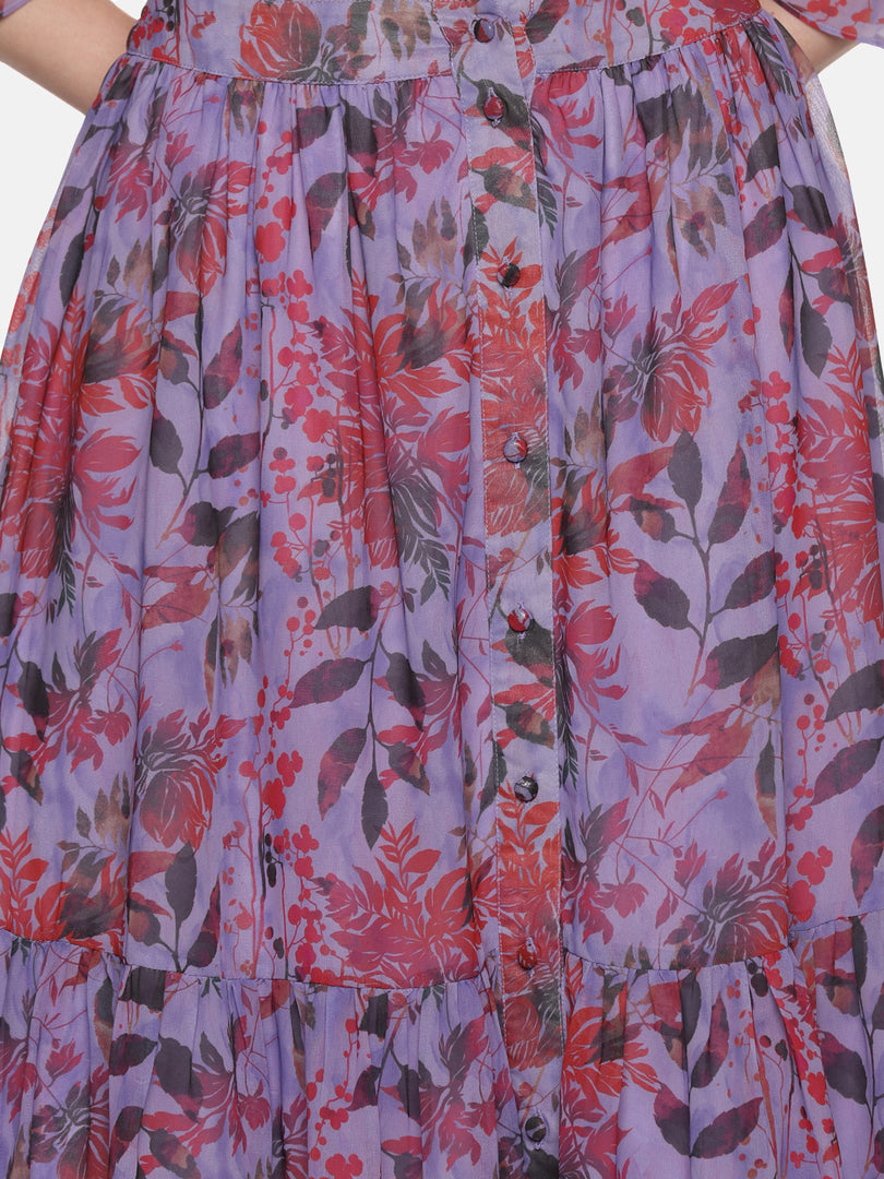 IS.U Floral Lavender Button Down Skirt
