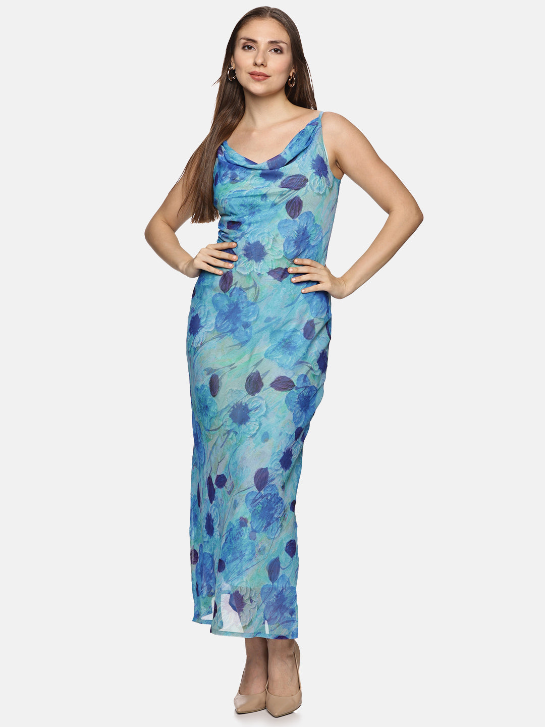 Buy Cowl Neck Slip Dress For Women In Blue