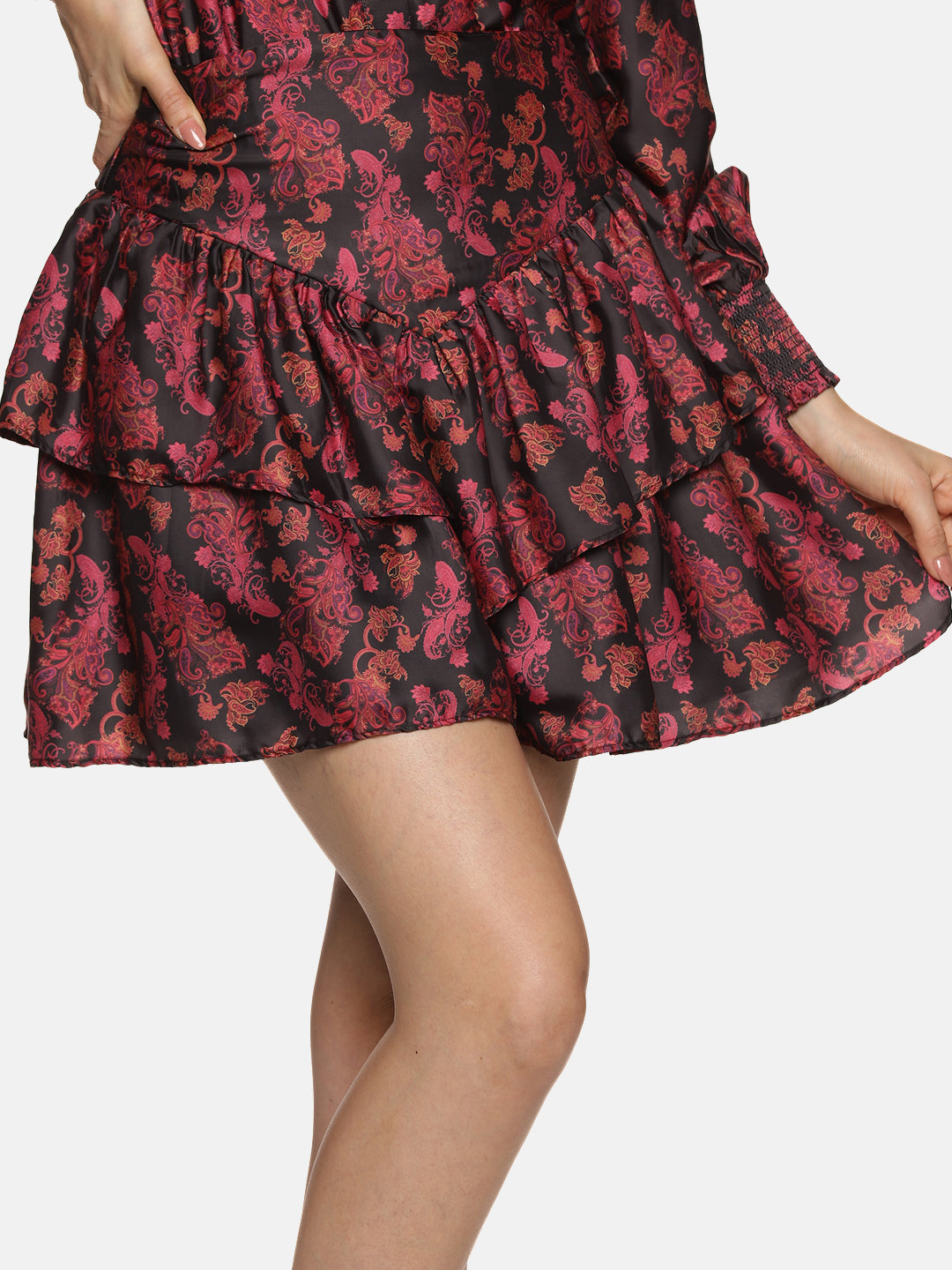 Black print ruffle skirt best sale