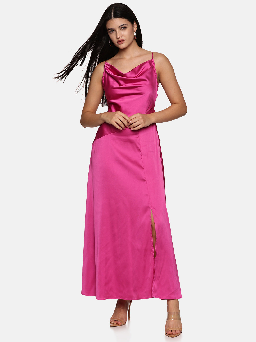 IS.U  Pink Front Slit Maxi Dress