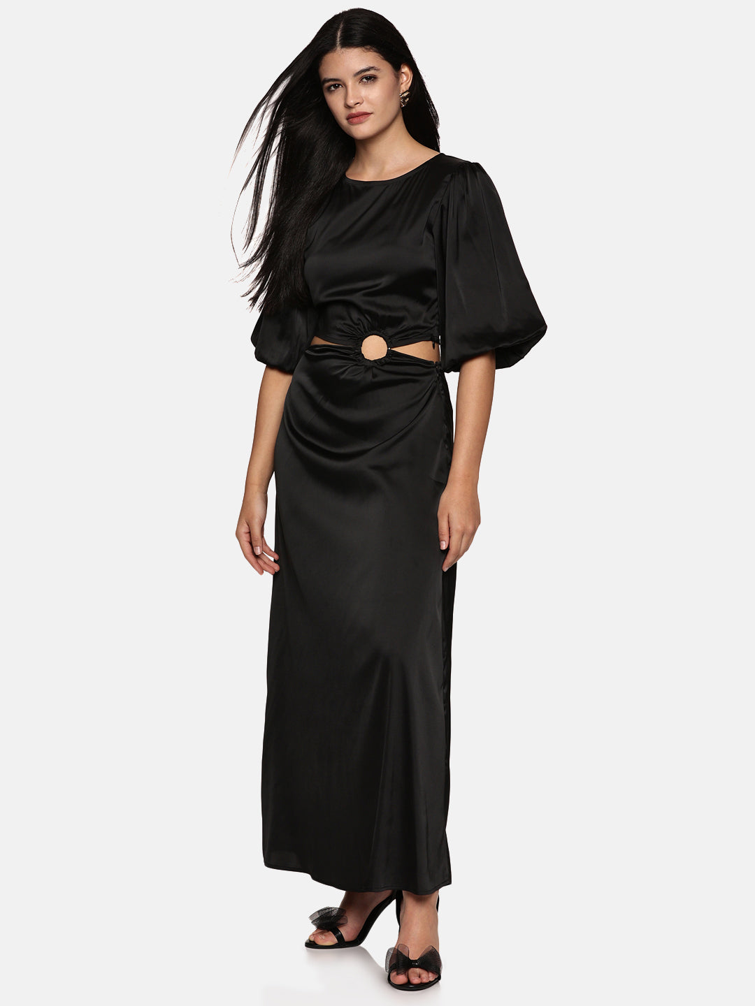 IS.U Black Puff Sleeve Cut-Out Maxi Dress